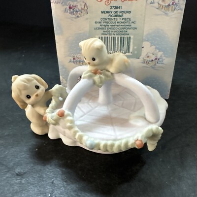 Precious Moments Sugar Town MERRY GO ROUND Figure 272841 Cat Dog Christmas 1997
