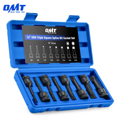 OMT 8pc XZN Triple Square Impact Bit Socket Set 1/2 Drive Spline Bit Sockets