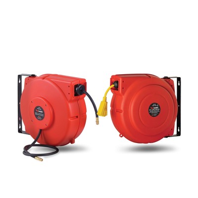 Reelworks Extension Cord Reel 12AWGx65'ft and Air Hose Reel Retractable 1/4
