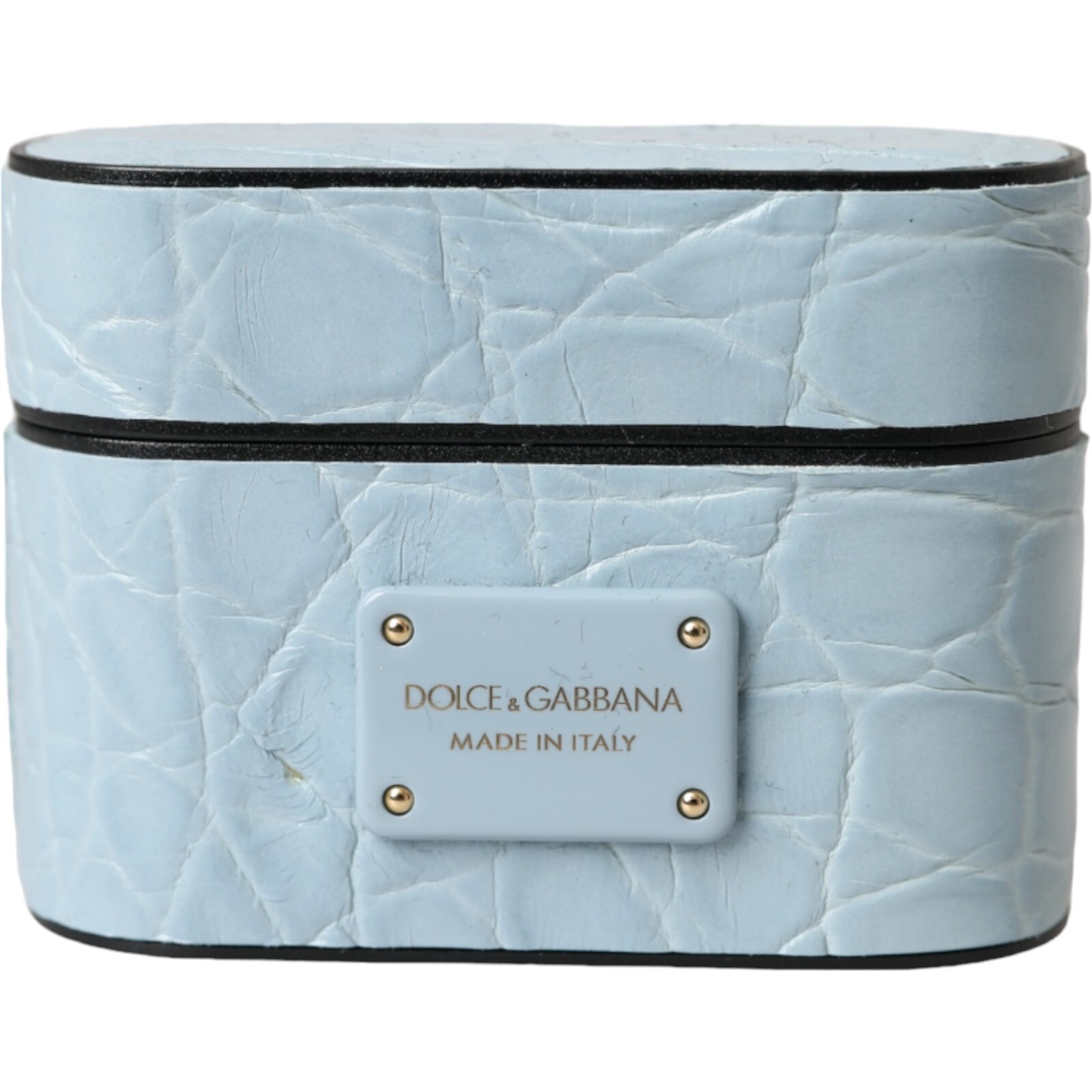 DOLCE & GABBANA Airpods Case Light Blue Leather Metal Logo