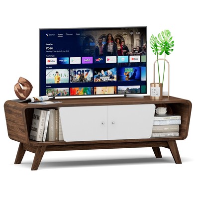 For Tvs Up To 55" Media Console Table Sliding Door Walnut