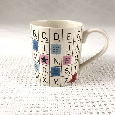 Scrabble Coffee Mug Hasbro Wild & Wolf 2014 Alphabet Crossword Game Gently Used