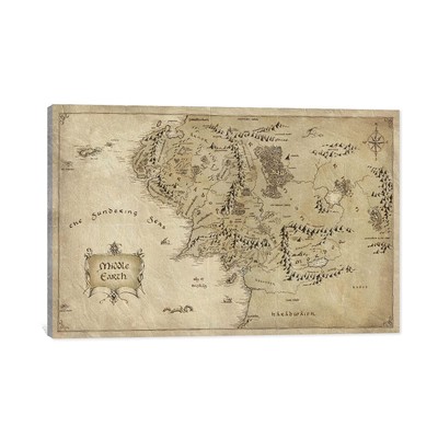World Map Canvas Wall Art, The Rings Map Canvas Prints, Middle Earth Map Pain...