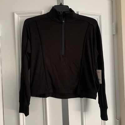 Danskin Wave Piped Scuba Half Zip Women s Black Athletic Top Size S ~ D4008E