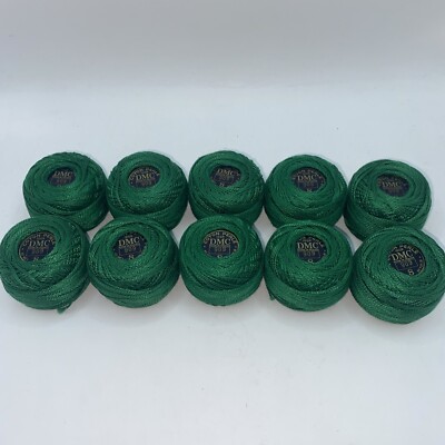 Lot of 10 Balls DMC Coton Perle Thread Size 8 Color 909 Green 95 Yds Each