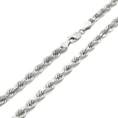 NURAGOLD 10K WHITE GOLD MENS 5MM ITALIAN DIAMOND CUT ROPE CHAIN LINK PENDANT NECKLACE 28"