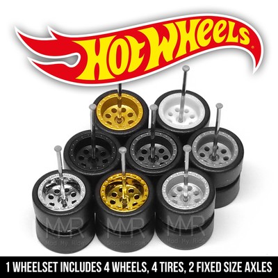 1/64 Scale 8 HOLE v5 Real Rider Wheels Rims Tires Set for Custom Hot Wheels