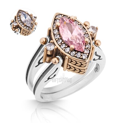 Turkish Reversible Marquise Pink and White Topaz 925 Sterling Silver Ring