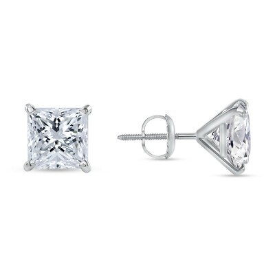 Pre-owned Shine Brite With A Diamond 4 Ct Princess Cut Earrings Studs Real Solid 14k White Gold Screw Back Martini In White/colorless