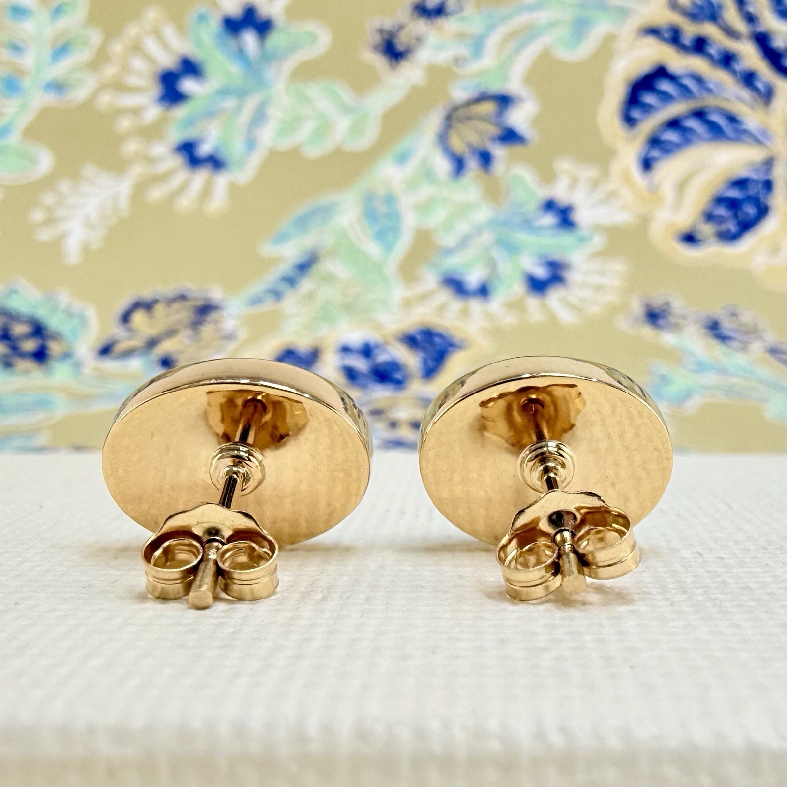 14k Yellow Gold Egyptian Turquoise Custom Made Stud Earrings, New Pair #2 - Picture 5 of 8