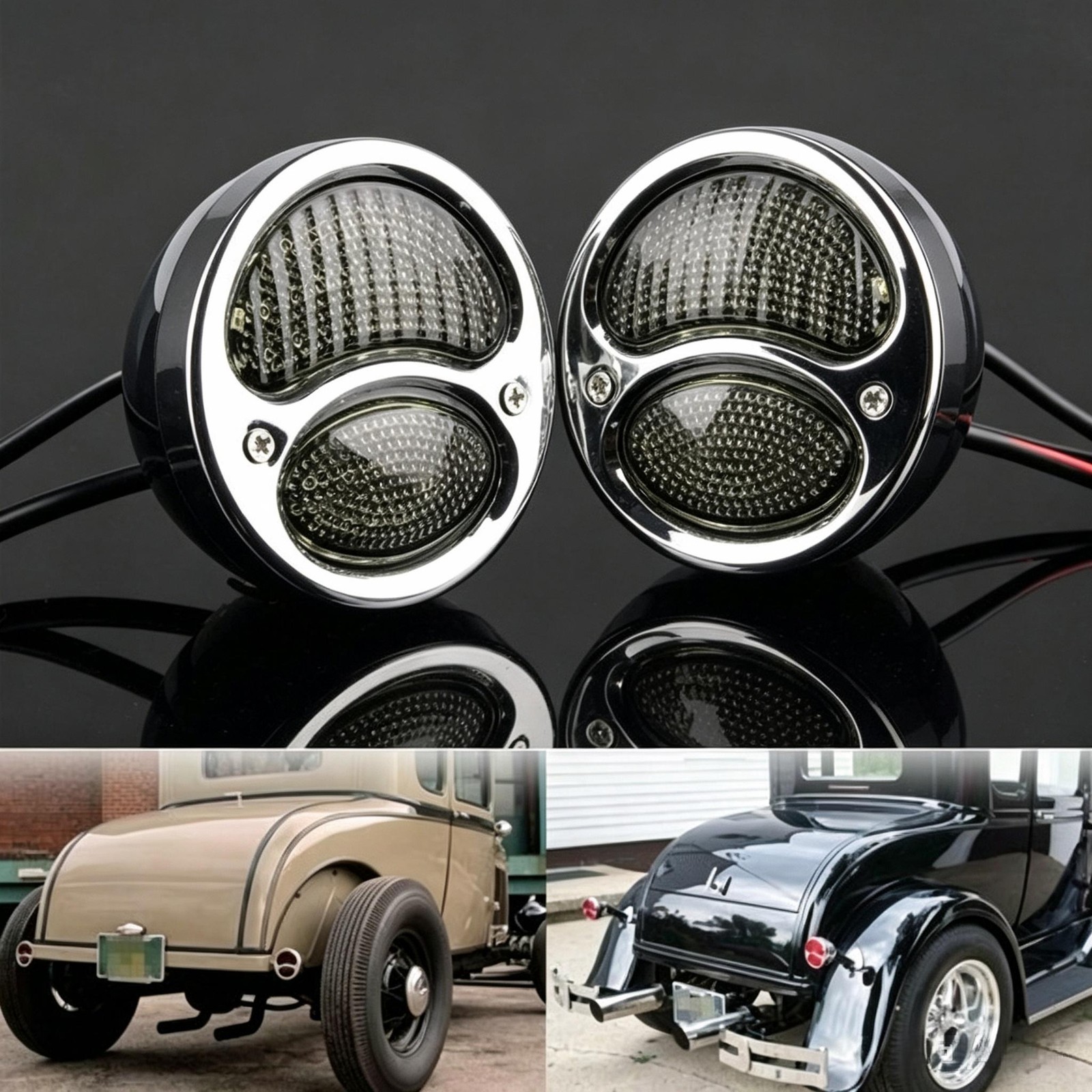 2X Retro Vintage LED Hot Rat Street Rod Tail Light Turn Signals 12V For Ford