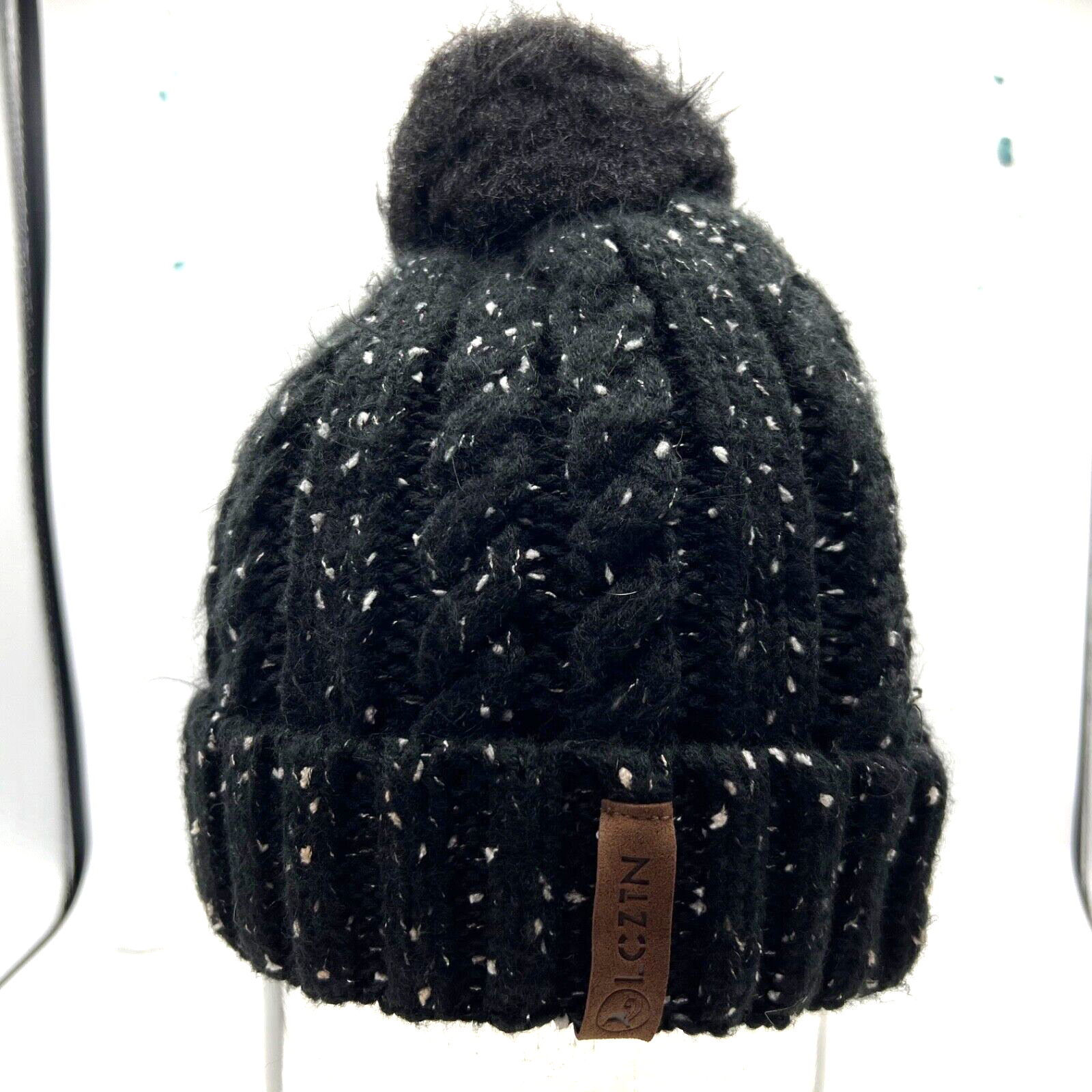ファッション通販 安い lined OS. Beanie Knit LCTNZ with Pompom black fur. Faux 帽子