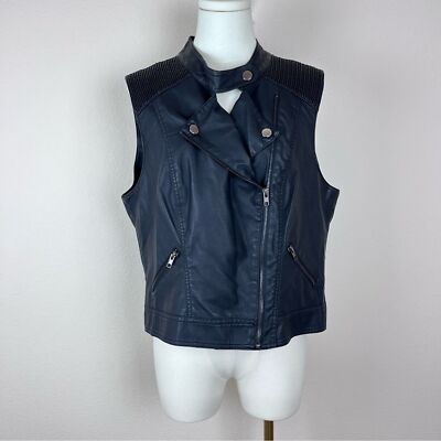 MNG Mango Vest Womens Extra Large Vegan Faux Leather Moto Biker Punk Goth Black