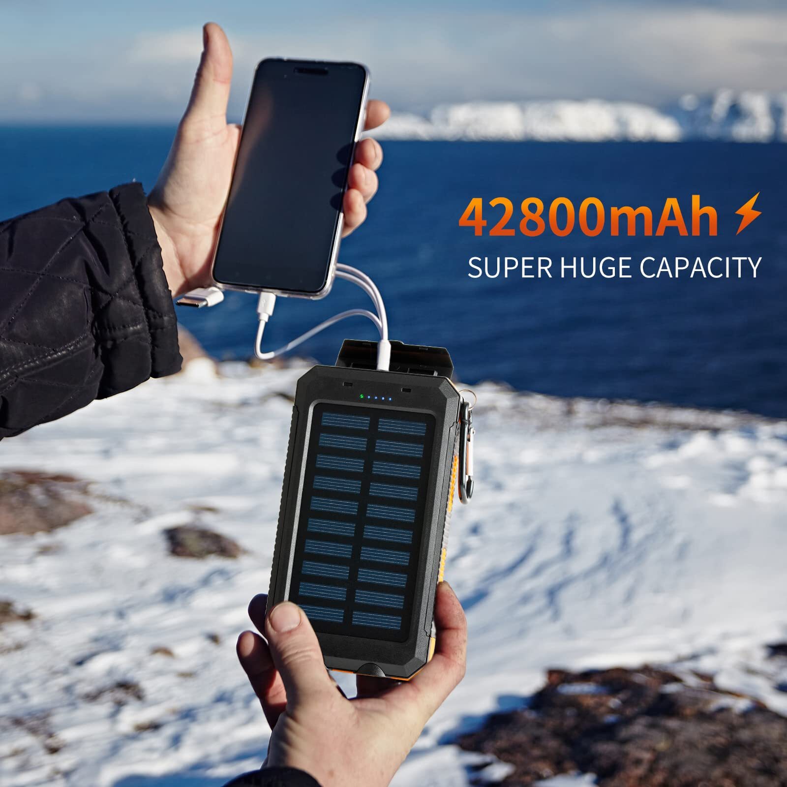 2023 Solar Portable Charg Power Bank with Flashlight Battery Pack Fast Charge