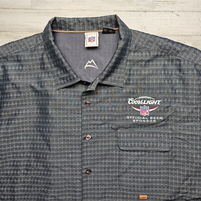 Mens 2XL Coors Light Short Sleeve Button Up Shirt Gray NFL Rayon Hawaiian Casual