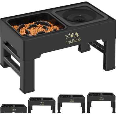 PetPeties Elevated Slow Feeding & Eating Dog Cat 4 Height Adjustable Bowls Stand