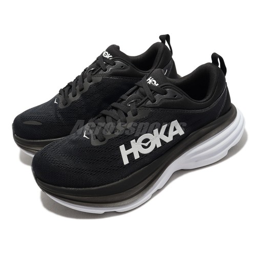 Hoka Bondi 8 D Wide Black White Women Road Running Marathon Shoes 1127954-BWHT