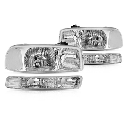 For GMC Sierra 1500 2500 99-07 Chrome Headlights+Bumper Clear Reflector Lamps