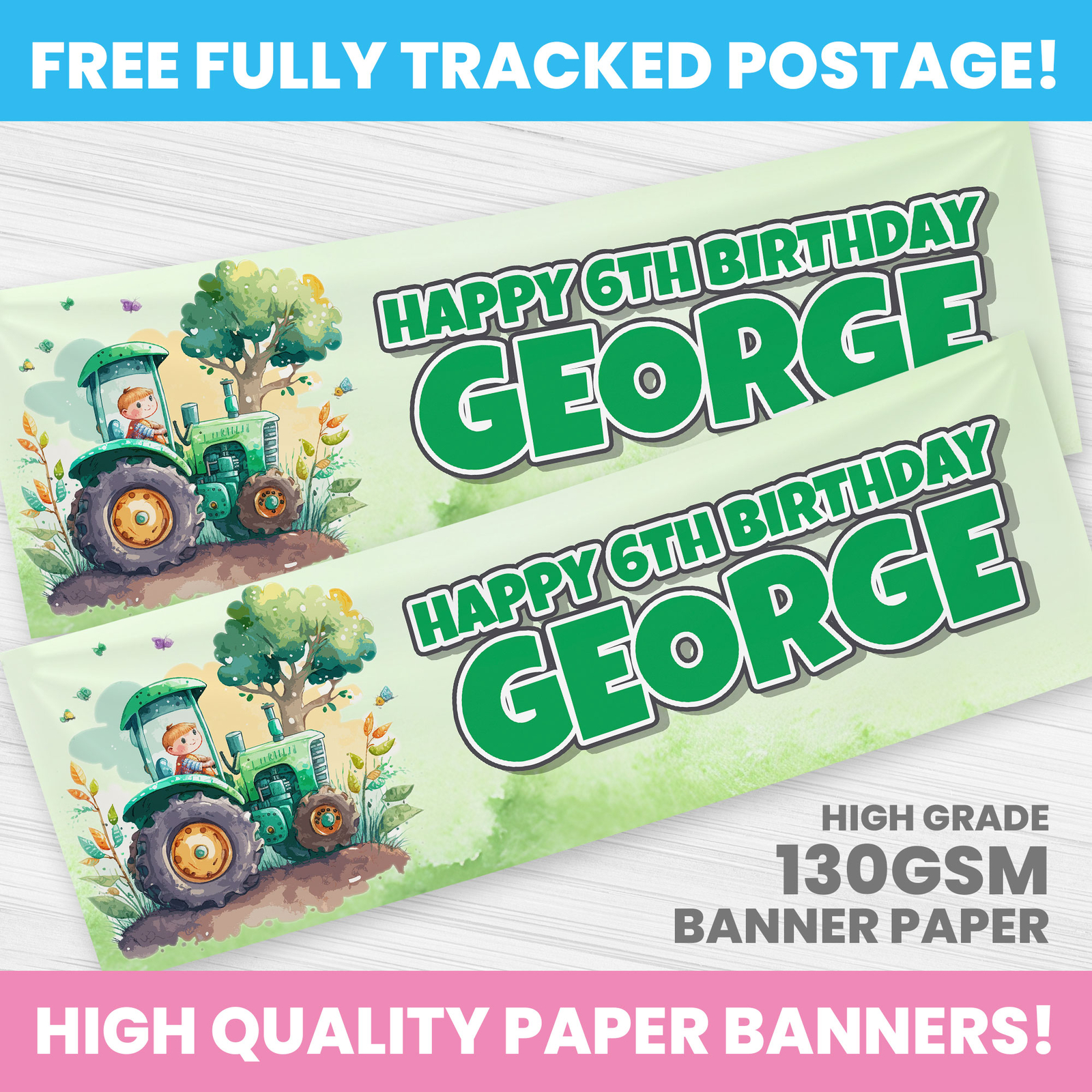 TRACTOR PERSONALISED PRINCESSES BIRTHDAY BANNER PARTY DECORATION BANNERS