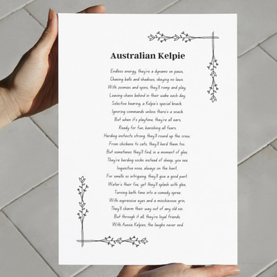 Australian Kelpie Dog Funny Poem Print - Dog Lovers Gift - Kelpies