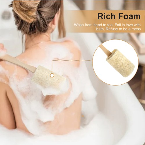 Wood Loofah Back Scrubber Brush Bath Shower Body Exfoliating Long Handle Massage