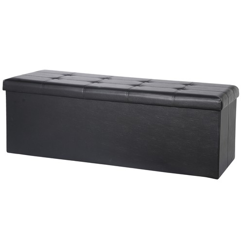 43" Folding Storage Ottoman Bench Faux Leather Footrest Chest with Divider Black