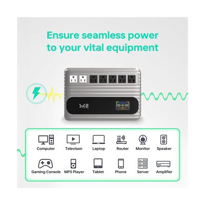SKE UPS 850VA/480W Battery Backup & Surge Protector for PC Router Uninterrupt...