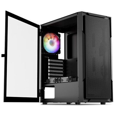 DARKROCK A8-M Black Micro-ATX Mid Tower Computer PC Case Tempered Glass w/ 3 Fan
