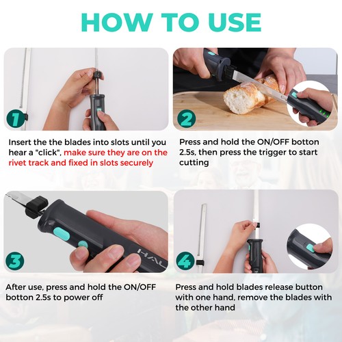 HAUSHOF Cordless Electric Knife Set for Meat Slicing 8V Electric Carving Knife