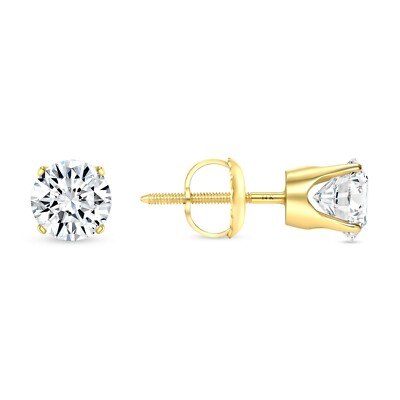 Pre-owned Shine Brite With A Diamond 1 Ct Round Lab Created Grown Diamond Earrings 14k Yellow Gold D/vvs Crown Screw