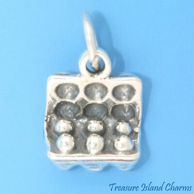 Carton of Eggs 3D 925 Solid Sterling Silver Charm Kitchen Cooking Baking