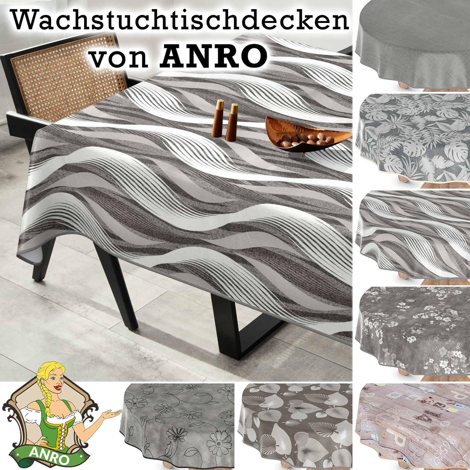 Anro Wachstuchtischdecke „Elegance“ – 120x140 Cm, Abwaschbar & Für Innen/draußen (mit Saum)