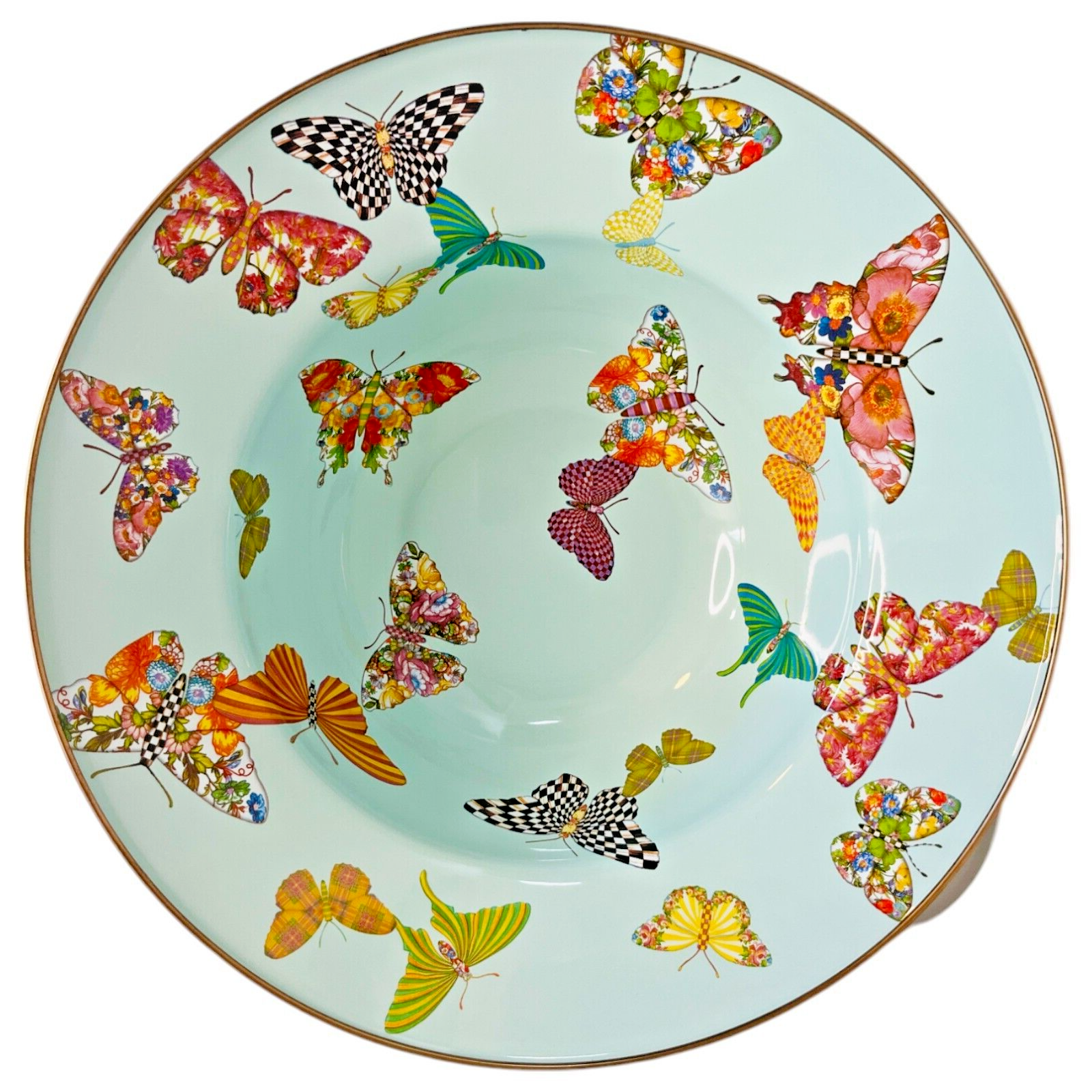 マッケンジーチャイルズ　ボウル MacKenzie Childs Serving Bowl Sky Blue Butterfly Garden