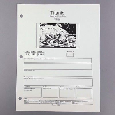 Titanic VFX Shot Breakdown Sheet Sinking Ship Wave Overturn Original COA