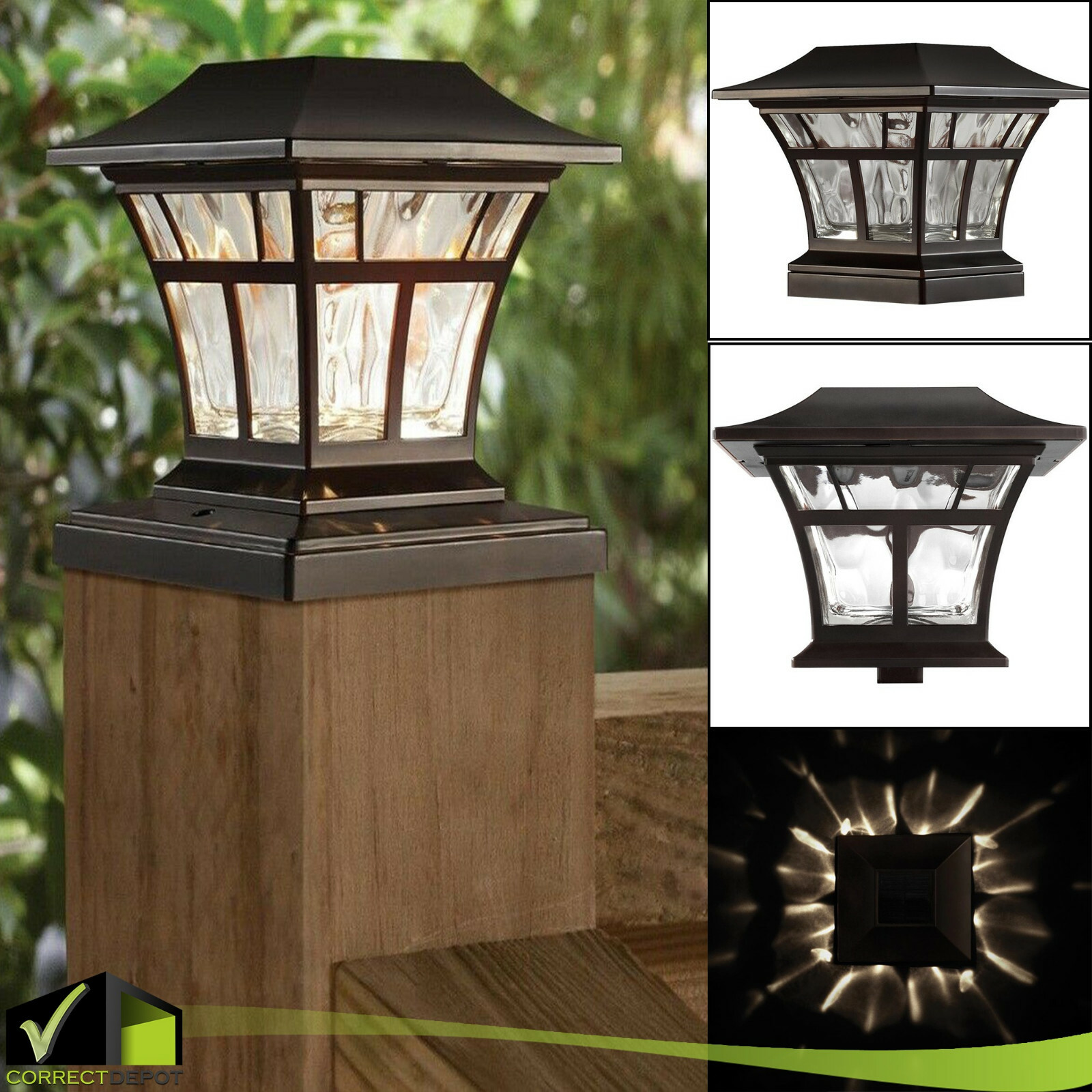 BRONZE SOLAR LED DECK POST CAP LIGHT 4"x4" 6"x6" Garden Patio Outdoor