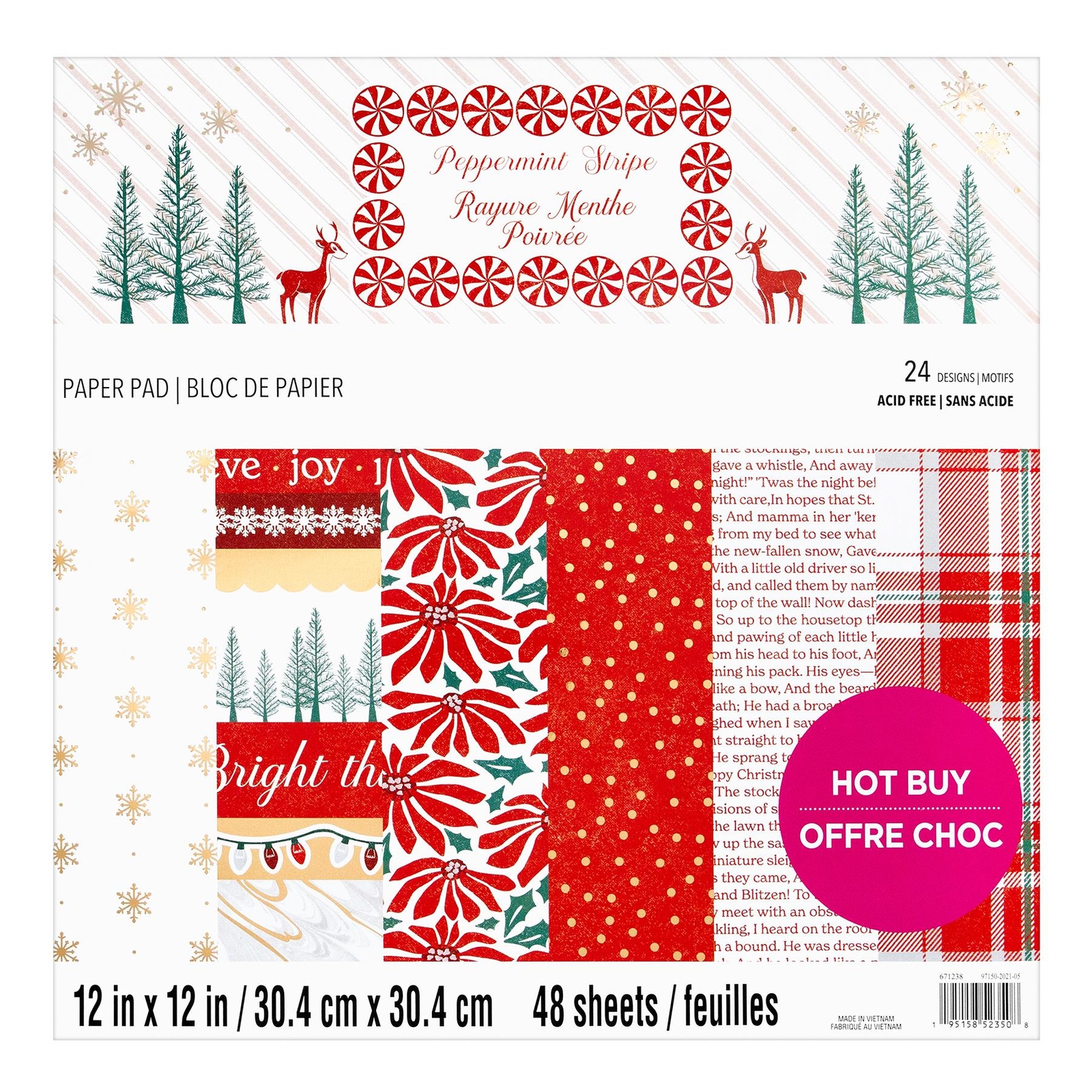 Craft Smith Design-Papierblock 30,4 x 30,4cm (48 Blatt) - Peppermint Stripe