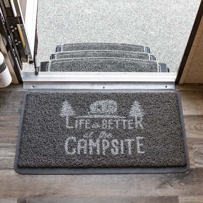 Life is Better at The Campsite Camper/RV Scrub Rug/Door Mat | Looped PVC, Gray