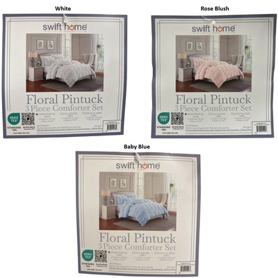 Swift Home Ultra Plush Floral Pintuck Comforter Set, 3pc, Twin/Twin XL