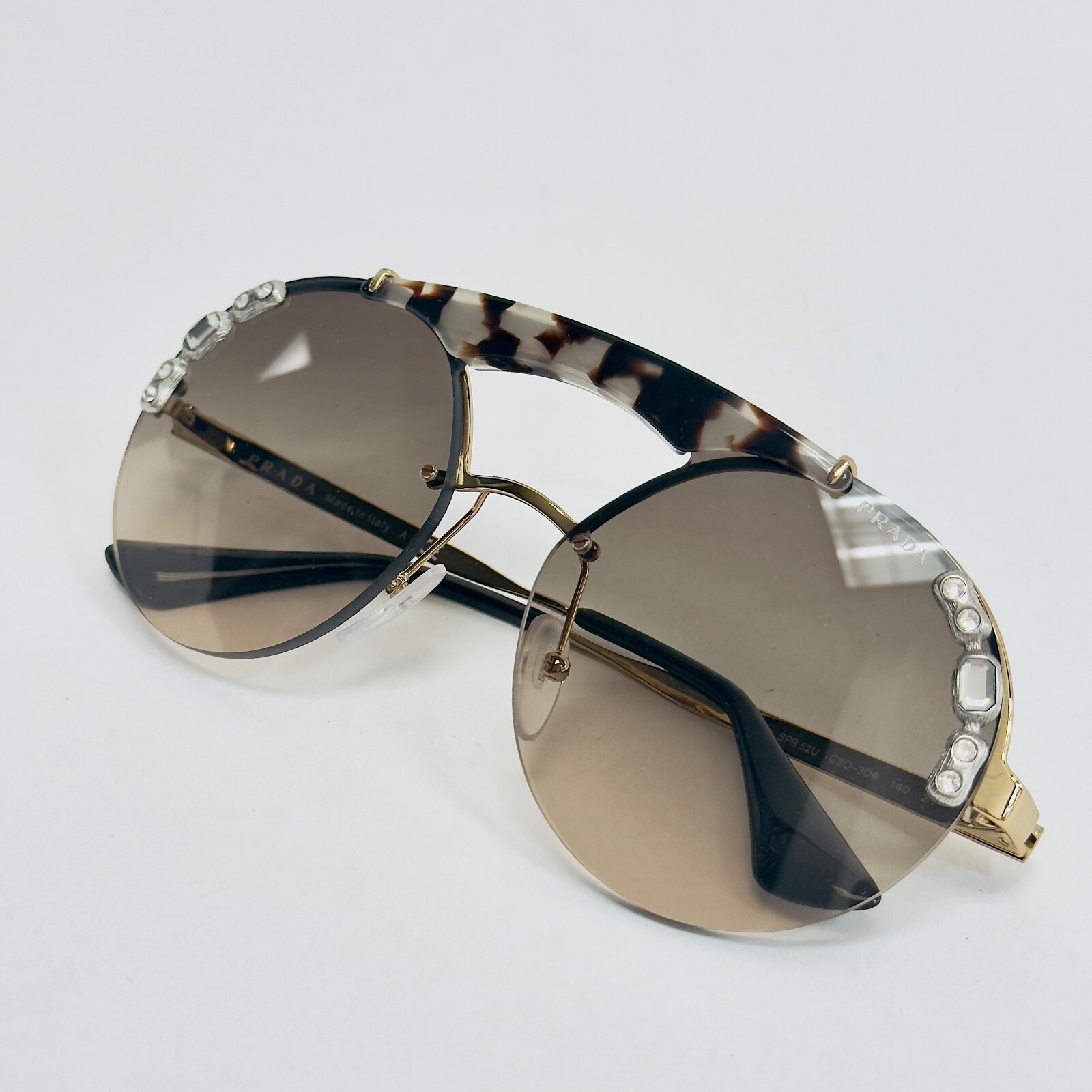 Pre-owned Prada Ornate Crystal Jewel Stud Sunglasses 52u Brown Pr52us Snoop Dodd Olympics In C3o-3d0