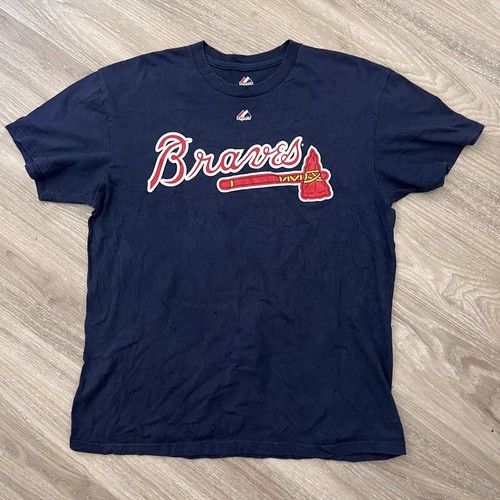 Majestic Atlanta Braves T Shirt Dark Blue Short Sleeve Logo