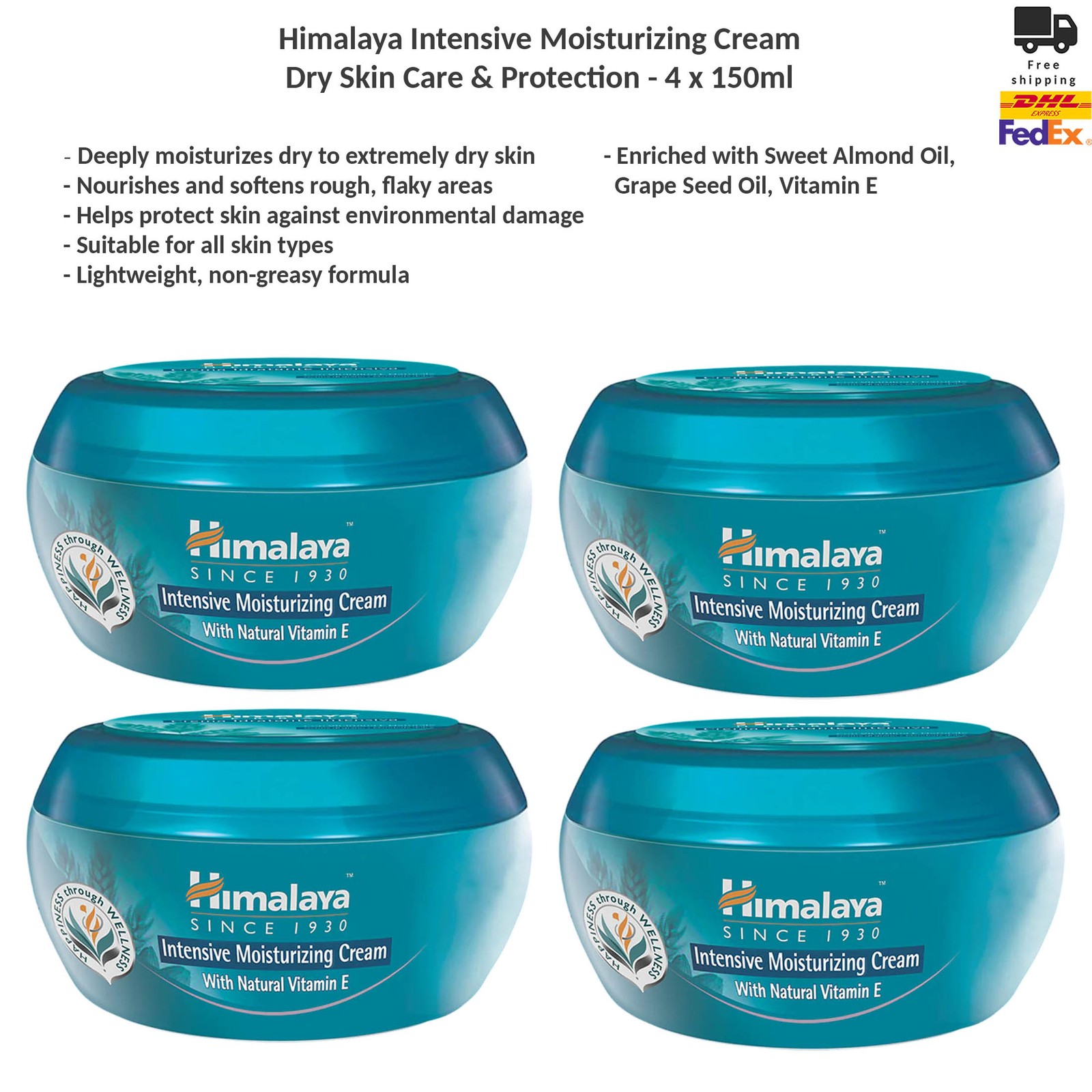 Himalaya Intensive Moisturizing Cream Dry Skin Care & Protection 4x150ml