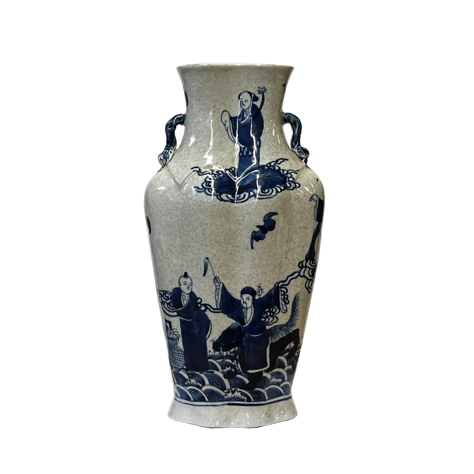 Chinese Light Almond Porcelain Eight Immortal Graphic Flat Body Vase ws3000S Chinese Light Almond Porcelain Eight Immortal Graphic Flat Body Vase ws3000S
