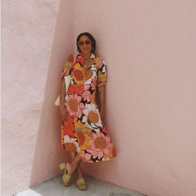 ワンピース rSunflower-Printed Midi Dress Sunflower-Printed