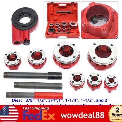 7-sizes Bspt Pipe Threader 3/8'' To 2'' Dies Set Threading Tool Ratchet W/ Handle 