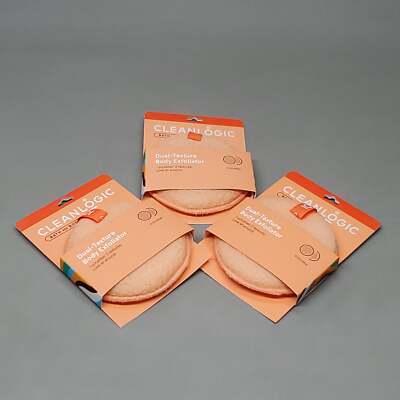 CLEANLOGIC 3 Pack of Dual-Texture Body Exfoliator Scrubber 4.92''X.91'' Orange (Ne