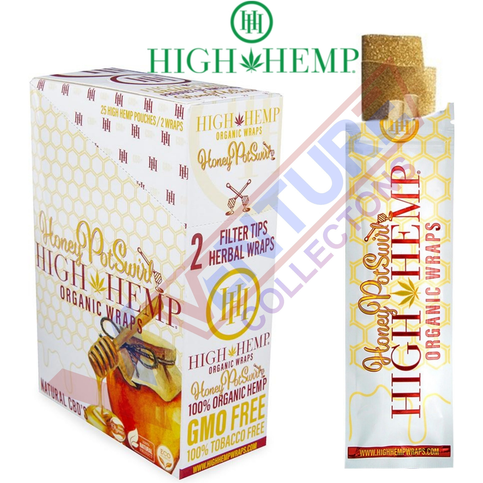 High H. Organic Wrap Rolling Paper Vegan HONEYPOT SWIRL Full Box 25 Pouch of 2CT