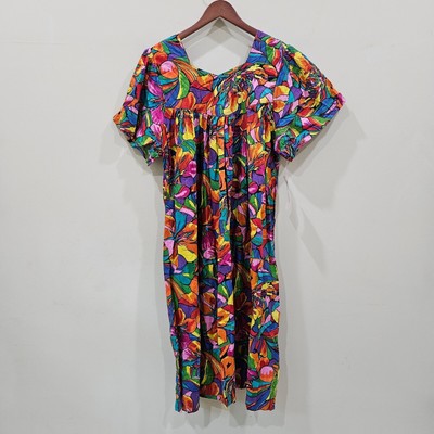 Vintage Sita Womens Midi Dress Medium Bright Multicolor Flowy Cottagecore