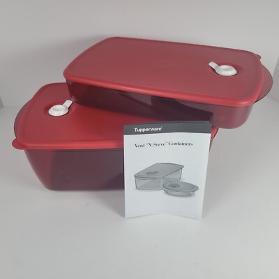 Tupperware Vent-N-Serve Large Rectangular Container Set of 2-Red