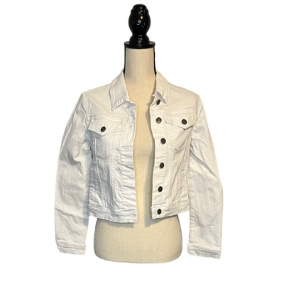 NWOT Women s VIGOSS White Denim Cropped Jean Jacket Size XS Button Down