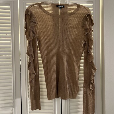 NWOT Express metallic gold ruffle shirt long sleeve